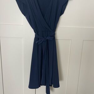 Elegant Navy Blue Wrap Dress